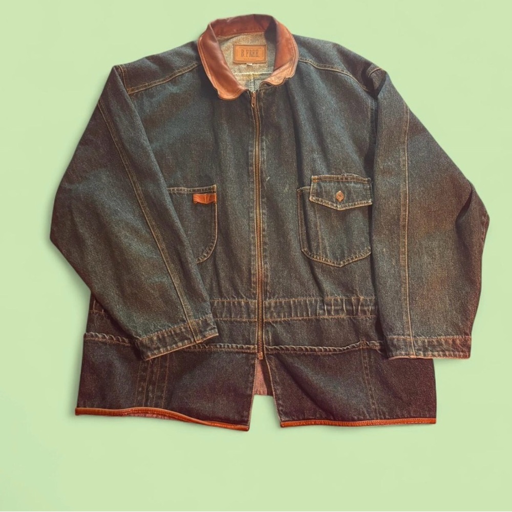 Men's Denim Jacket with Leather Details